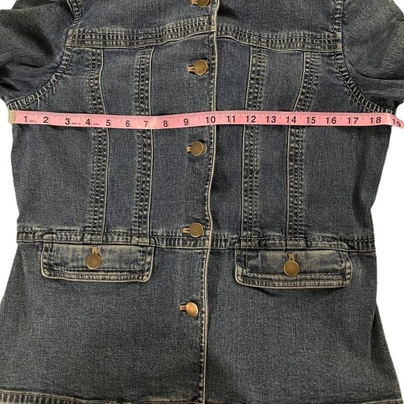 Company Ellen Tracy~Banded Collar Denim Jacket~ Button Front ~ size Small - Picture 9 of 9